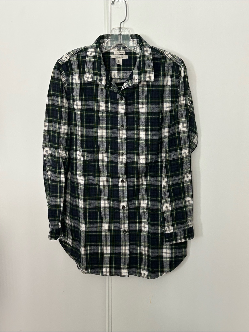 L.L. Bean Men's Black and Green Plaid Button-Down Shirt
